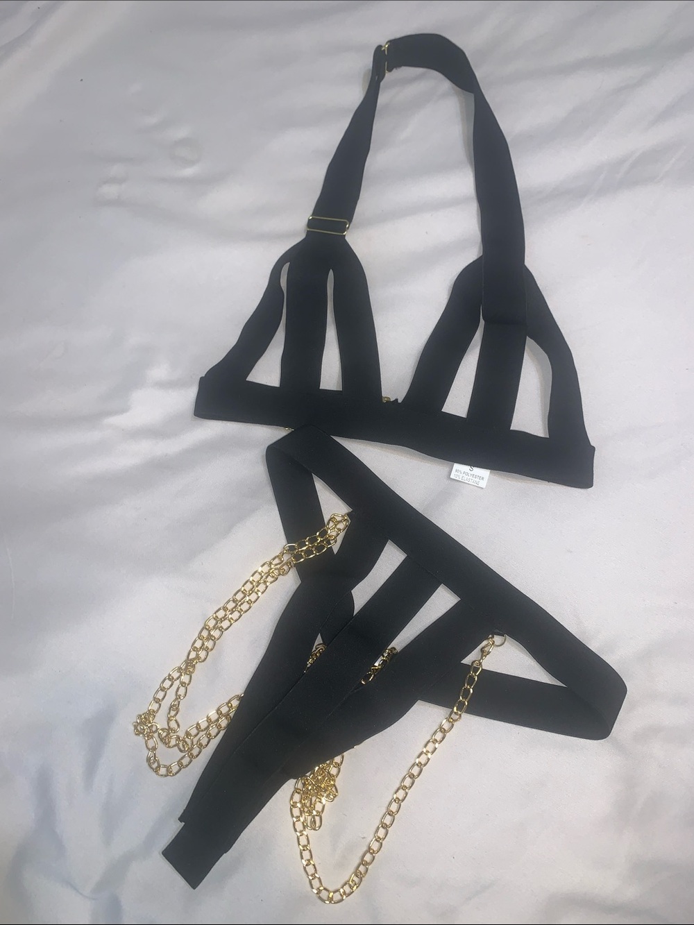 NWOT Strappy Lingerie Harness Set with Gold Chain Accents